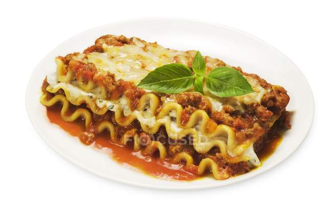 Portion of lasagna with meat sauce — Stock Photo