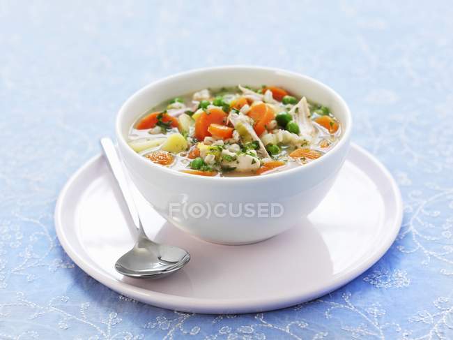 Чаша куриного овощного супа — стоковое фото