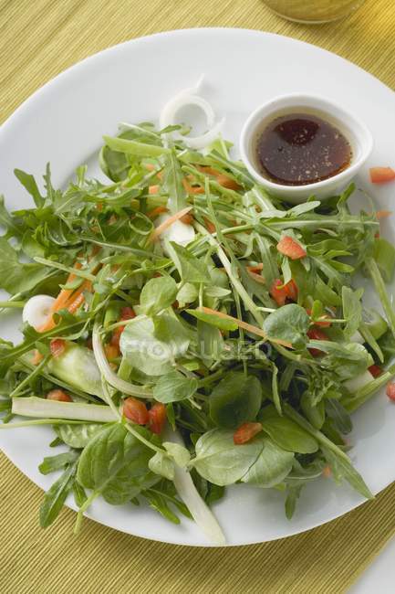 Foglie di insalata con condimento balsamico — Foto stock