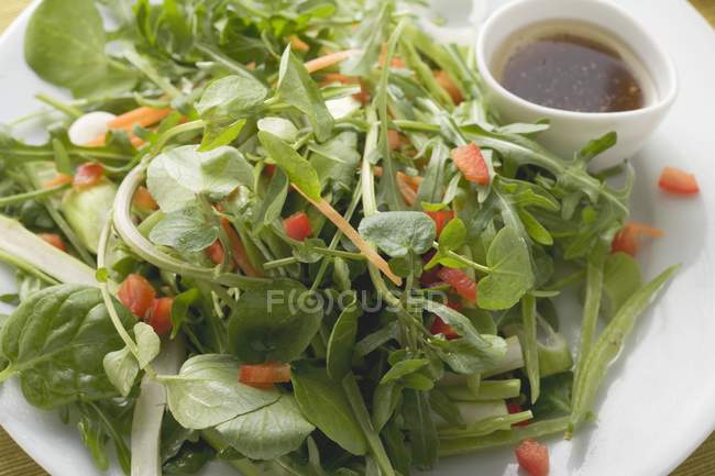 Листя салату з бальзамічною заправкою — стокове фото