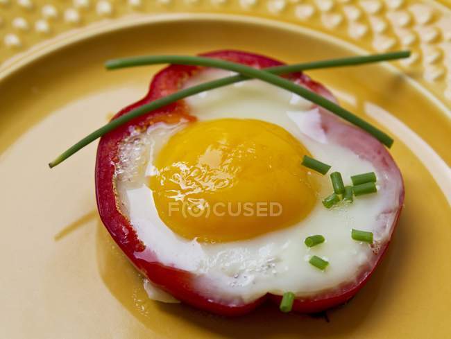 Stuffed pepper filled with fried egg — Stock Photo