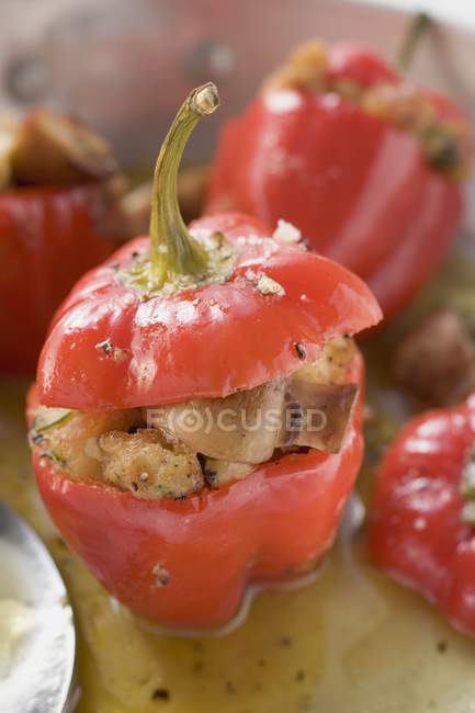Paprika mit Brot und Pilzfüllung — Stockfoto