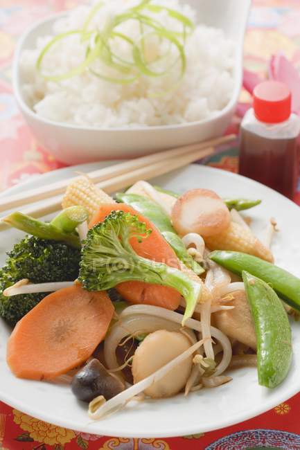 Verdure fritte con riso — Foto stock
