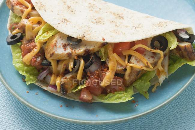 Closeup view of one chicken Taco on plate — Stock Photo