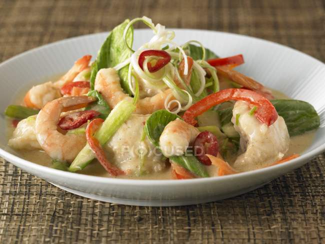 Closeup view of seafood Curry in bowl — Stock Photo