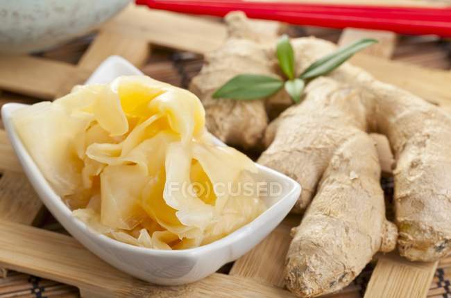 Ginger marinated in soy sauce — Stock Photo