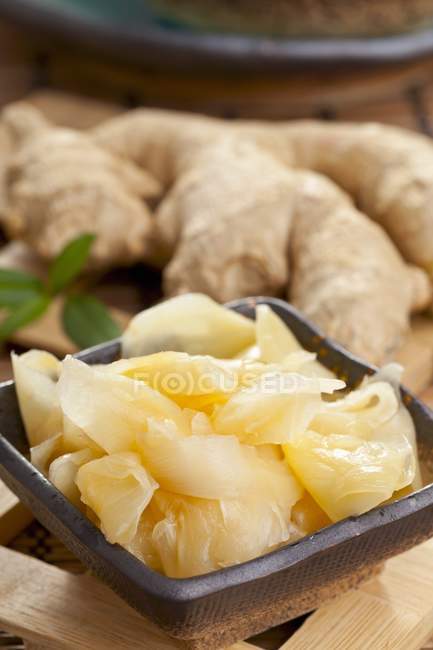 Ginger marinated in soy sauce — Stock Photo