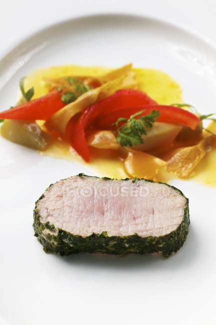Poached saddle of veal — Stock Photo