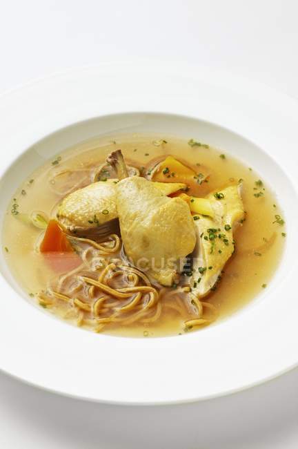Chicken soup with wholemeal pasta — Stock Photo