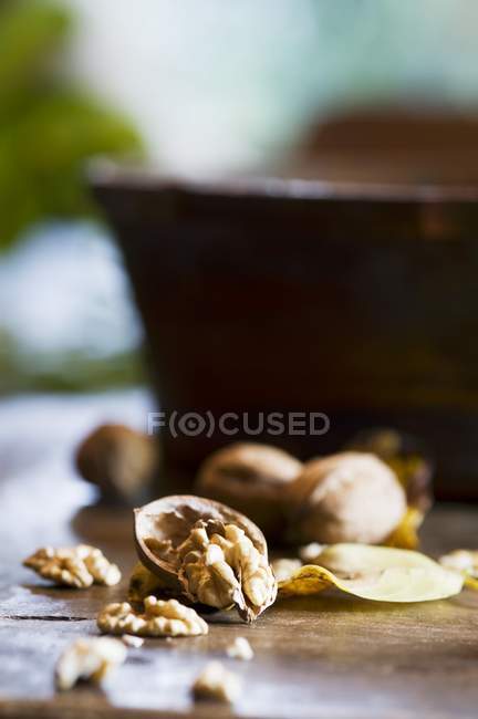 Opened walnut with shell — Stock Photo