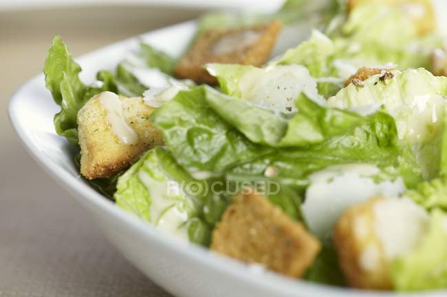 Closeup view of Caesar salad in bowl — Stock Photo