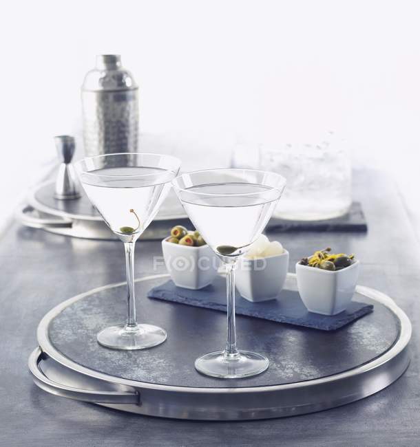 Two Martinis on Tray — Stock Photo