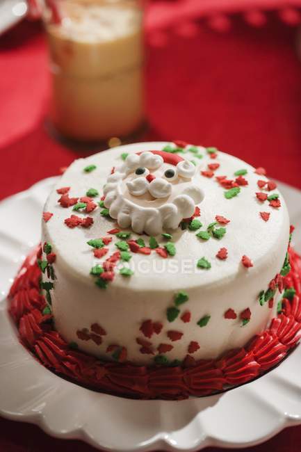 Christmas Cake with Santa Decoration — Stock Photo