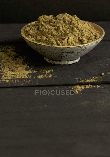 Bowl of hemp flour — Stock Photo