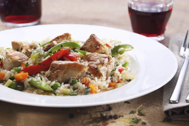 Pork pilaf with rice and vegetables — Stock Photo