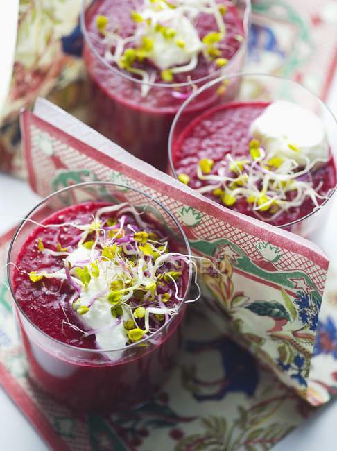 Beetroot juice  with shoots — Stock Photo