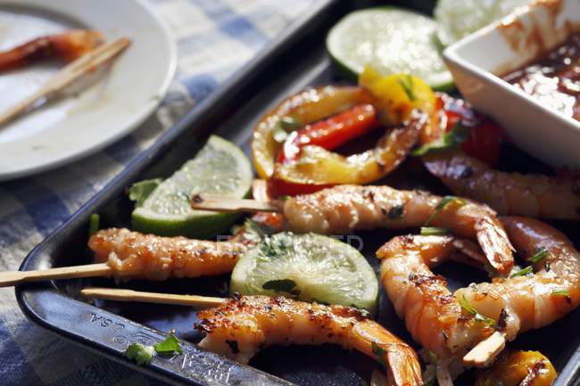 Grilled Shrimp with Toothpicks — Stock Photo