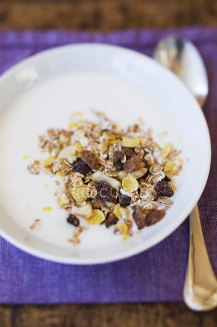Muesli aux raisins secs et yaourt — Photo de stock