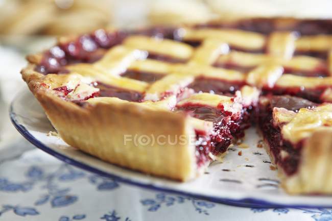 Blueberry pie with one slice removed — Stock Photo