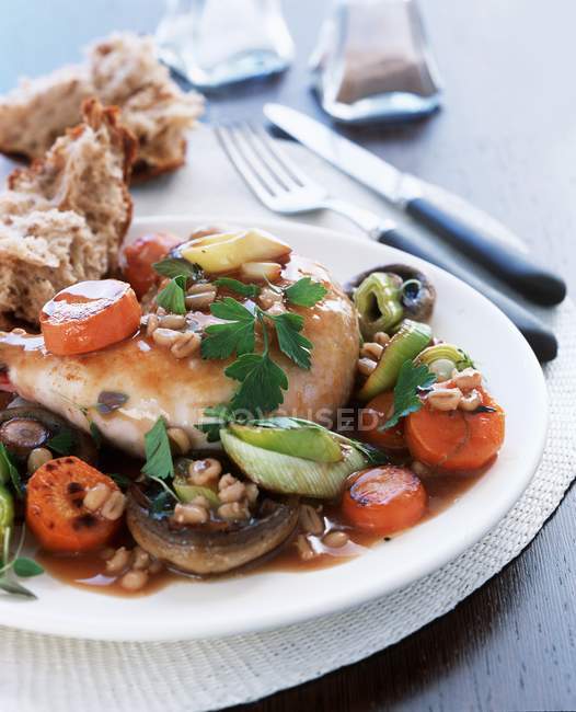 Fried Chicken breast and vegetable stew — Stock Photo