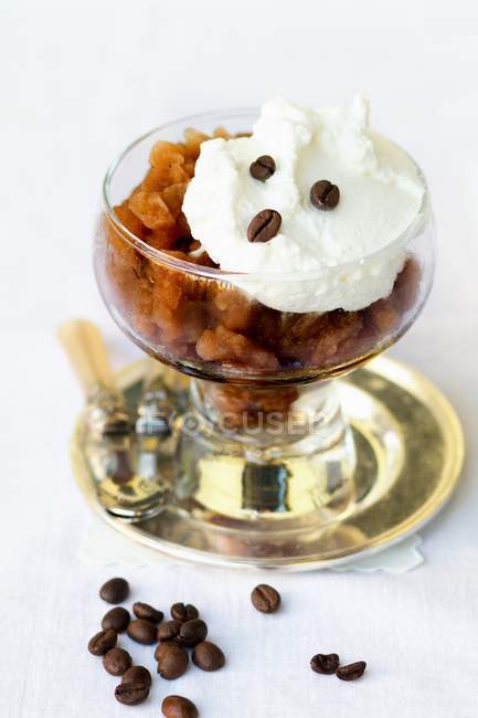 Closeup view of Granita with coffee, cream and coffee beans — Stock Photo