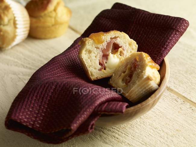 Muffins with cheese and bacon filling — Stock Photo