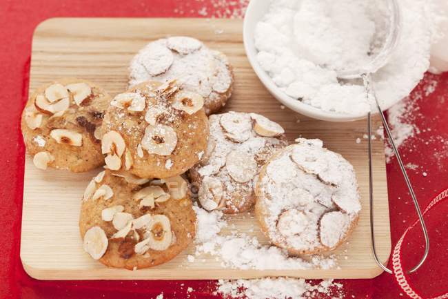 Hazelnut cookies with powdered sugar — Stock Photo