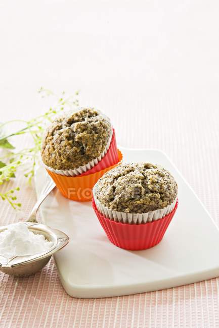 Dois muffins de semente de papoila — Fotografia de Stock