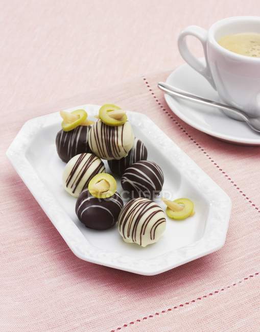 Olive pralines on plate — Stock Photo