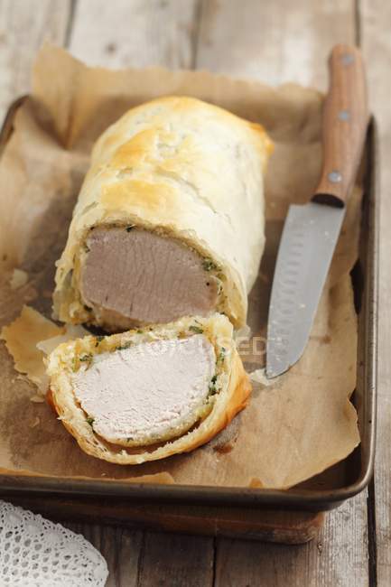 Baked Pork loin in pastry — Stock Photo