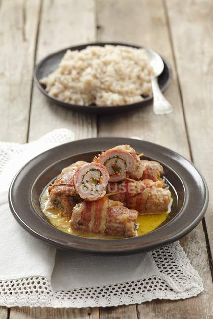 Pork roulades with carrot and mustard — Stock Photo