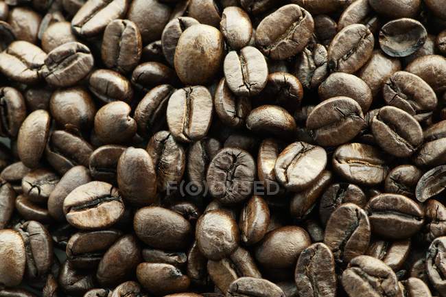Nahaufnahme von oben auf Kaffeebohnen-Haufen — Stockfoto