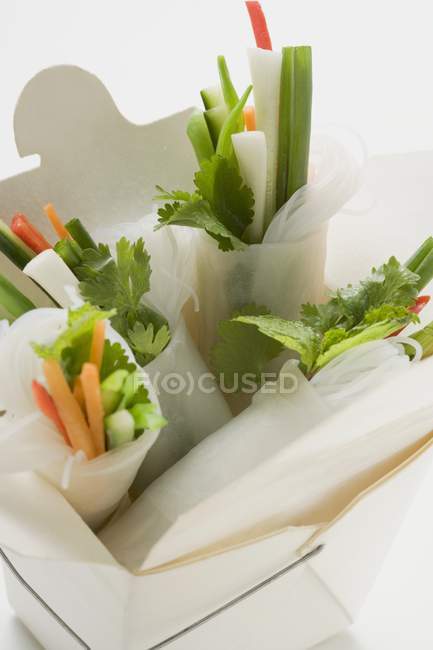 Rolos de papel de arroz com vegetais — Fotografia de Stock