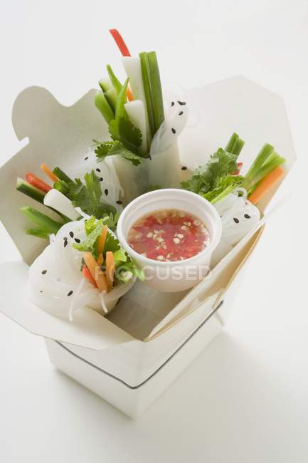 Rolos de papel de arroz com legumes — Fotografia de Stock