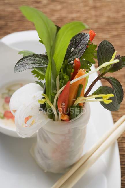 Rollo de papel de arroz lleno de verduras - foto de stock