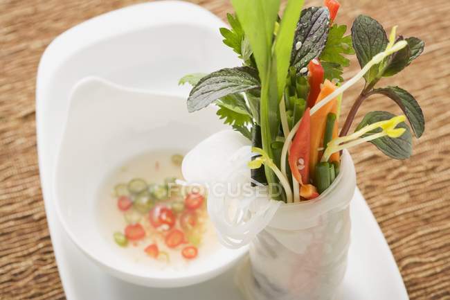 Rice paper roll filled with vegetables — Stock Photo