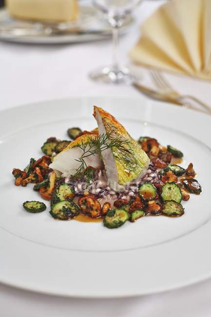 Monk fish with risotto — Stock Photo