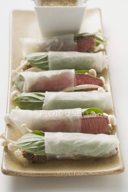 Rice paper rolls filled with beef — Stock Photo