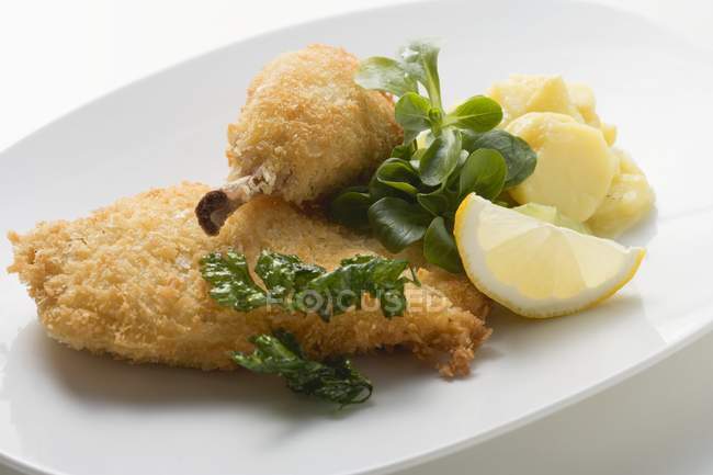 Pollo fritto con insalata di patate — Foto stock