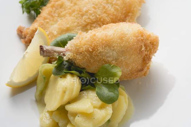 Fried chicken with potato salad — Stock Photo
