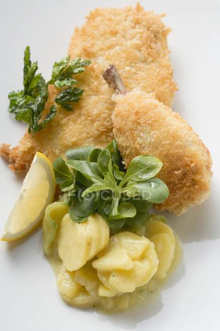 Gebratenes Huhn mit Kartoffelsalat — Stockfoto