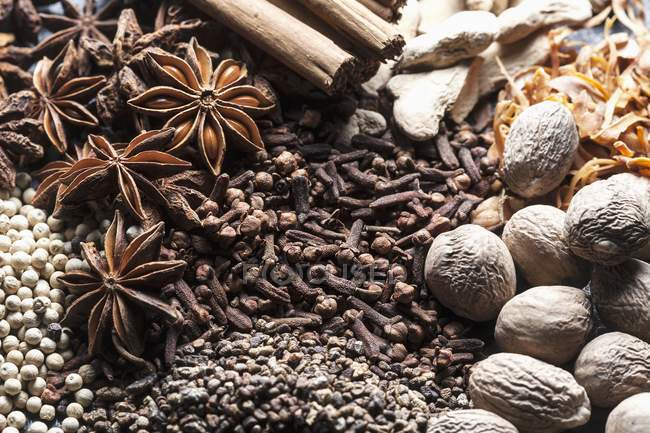 Closeup view of various spices in a heap — Stock Photo