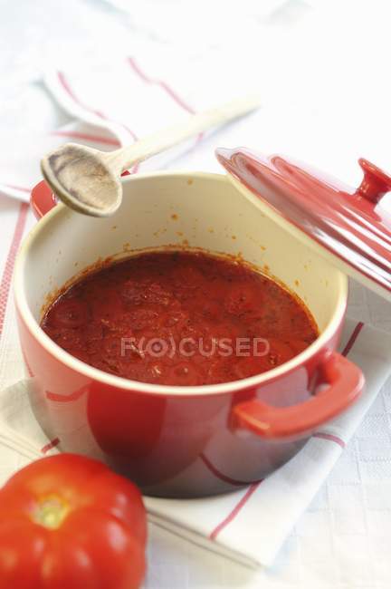 Nahaufnahme von frischer hausgemachter Tomatensauce — Stockfoto