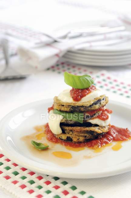 Stack of fried aubergine slices — Stock Photo