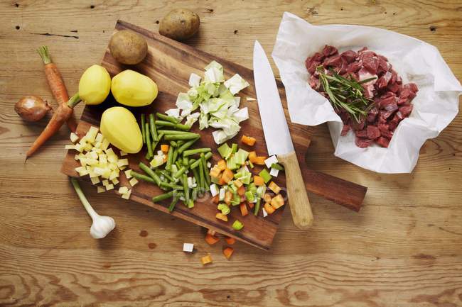 Ingredients for lamb stew with potatoes and beans — Stock Photo