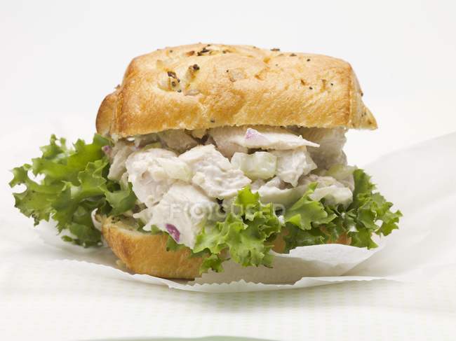 Sandwich de ensalada de pollo con cebolla roja - foto de stock