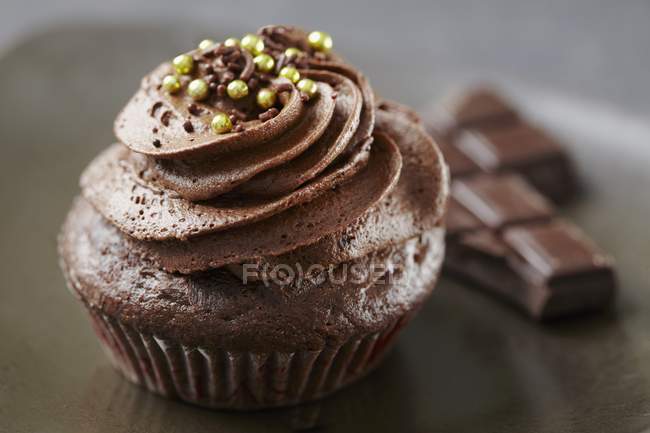 Schokolade Cupcake mit Schokolade Zuckerguss — Stockfoto