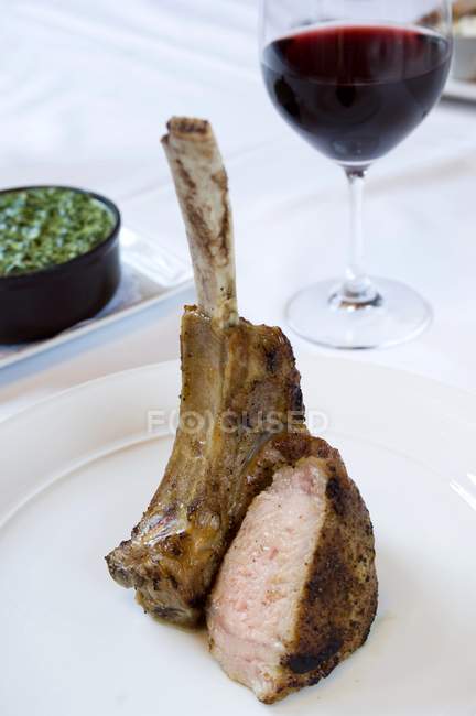 Grilled Lamb Chop on White Plate — Stock Photo