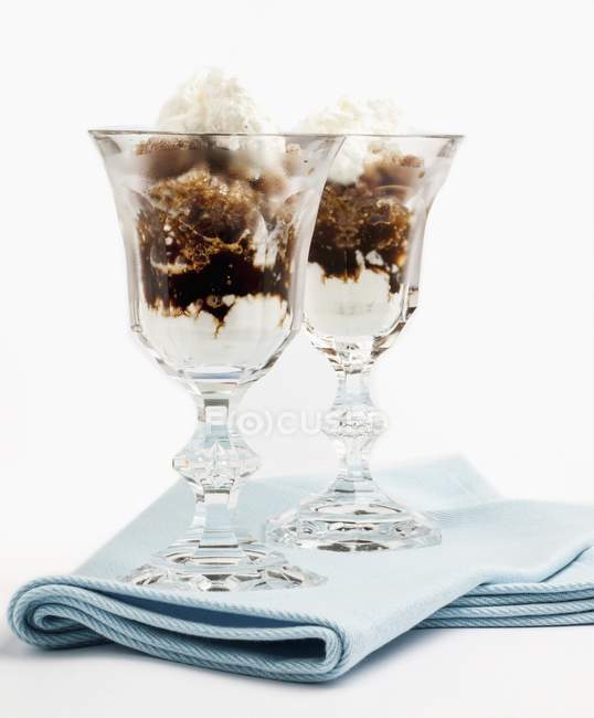 Closeup view of Granita with coffee in two glasses on folded towel — Stock Photo