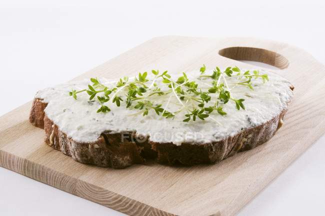 Quark and bread with cress — Stock Photo